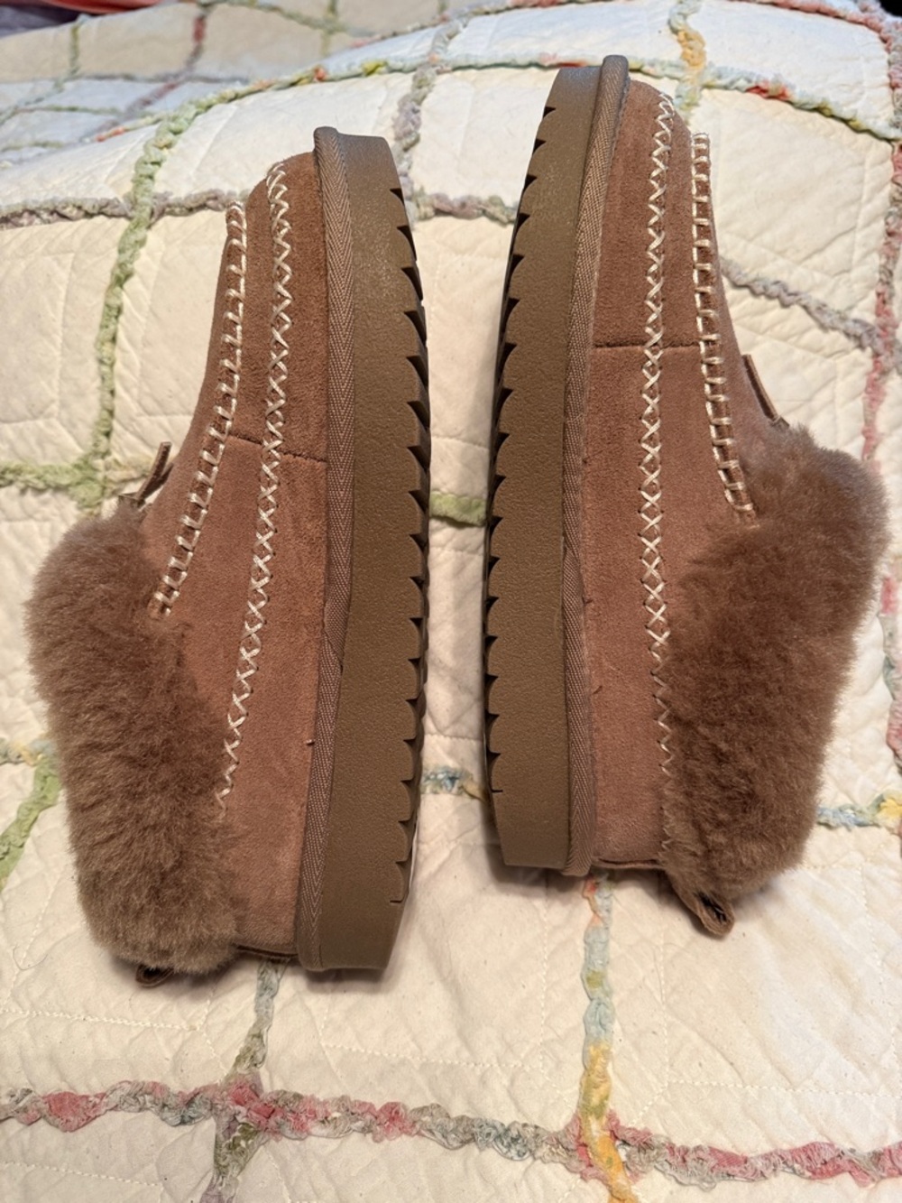 Brown Suede Shearling-Lined Slip-On Slippers - Picture 4 of 9